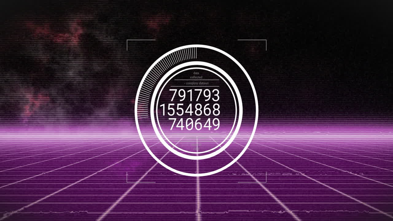 Animation of neon shapes and circles over data processing