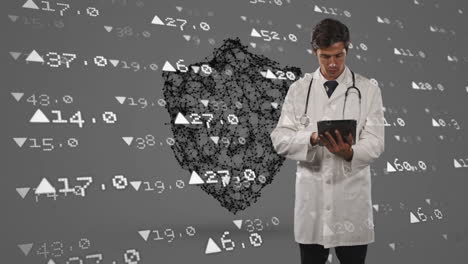 animación del procesamiento de datos financieros sobre un médico caucásico