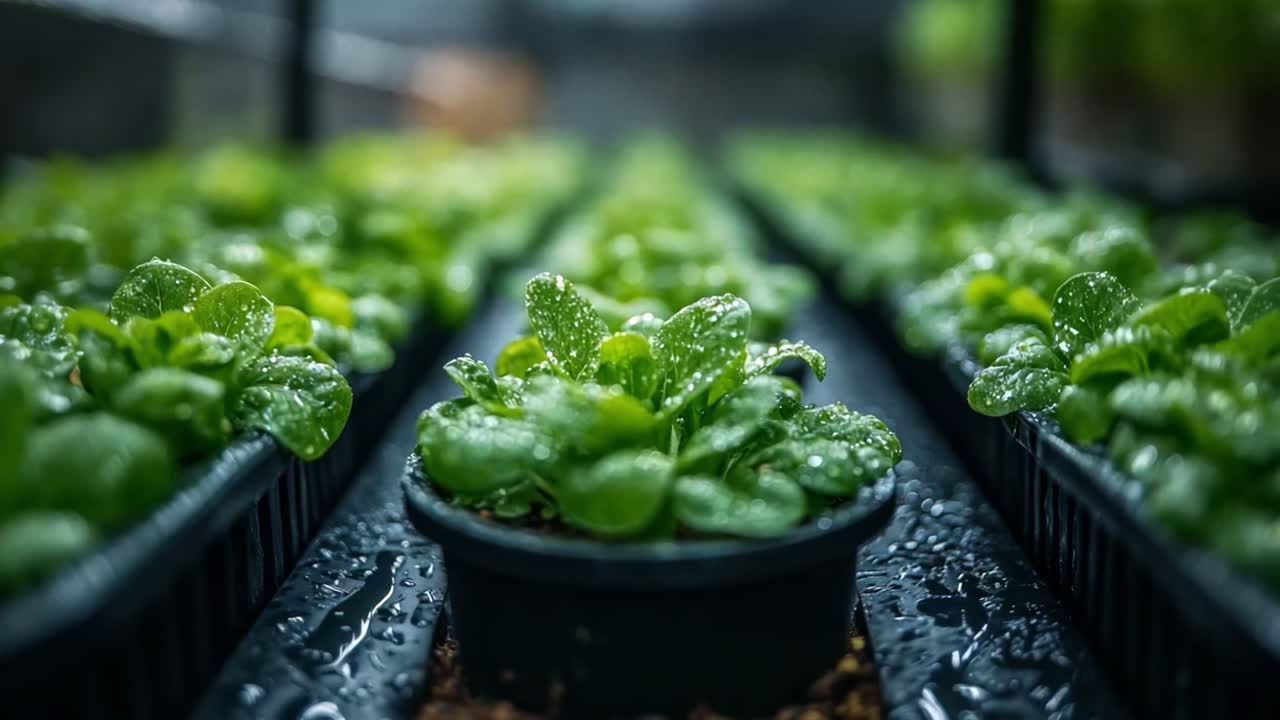 Rows of Healthy Seedlings in an Indoor Farm