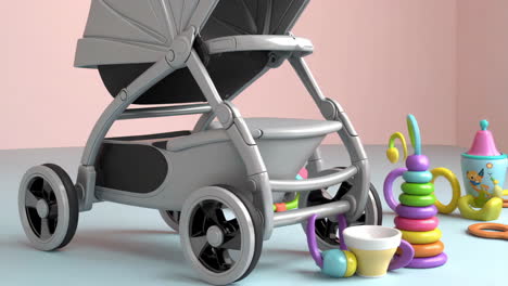 baby stroller and colorful toys