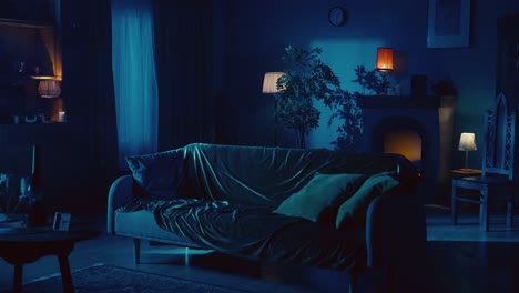 dark and moody living room interior at night