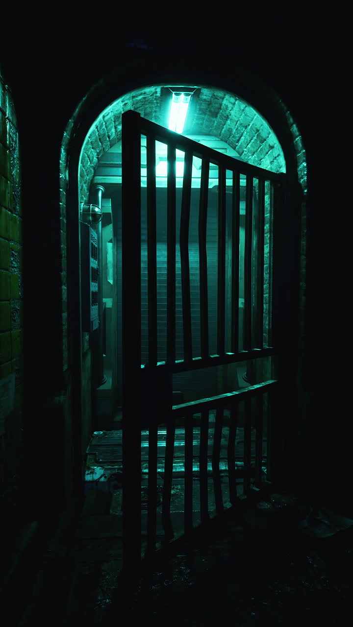 Dark and mysterious doorway with a metal gate