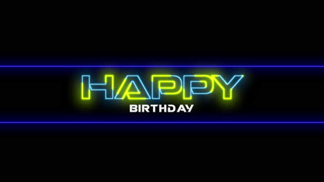 Vibrant-neon-birthday-banner---blue-and-yellow-Happy-Birthday-lights-on-black-background