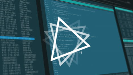 animación de un triángulo girando sobre el procesamiento de datos en pantallas de computadora