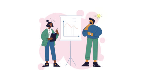 an animation of a business people looking at statistics