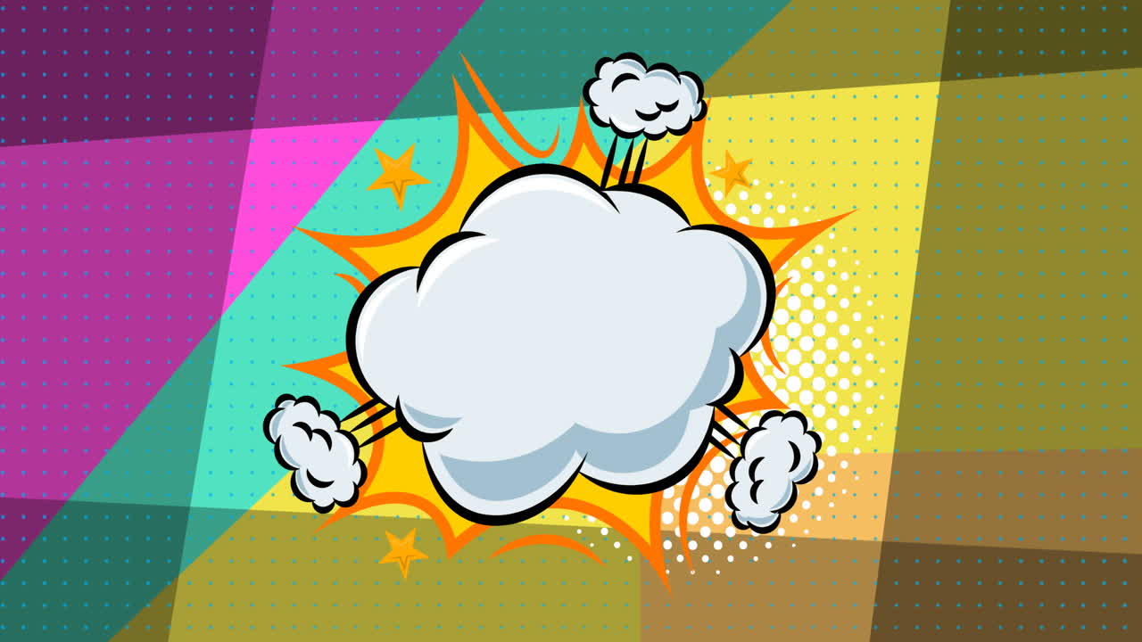 animación de una burbuja de habla sobre un fondo en movimiento de colores