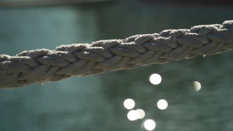 close up shot of a dock line with the sparkling ocean in the background