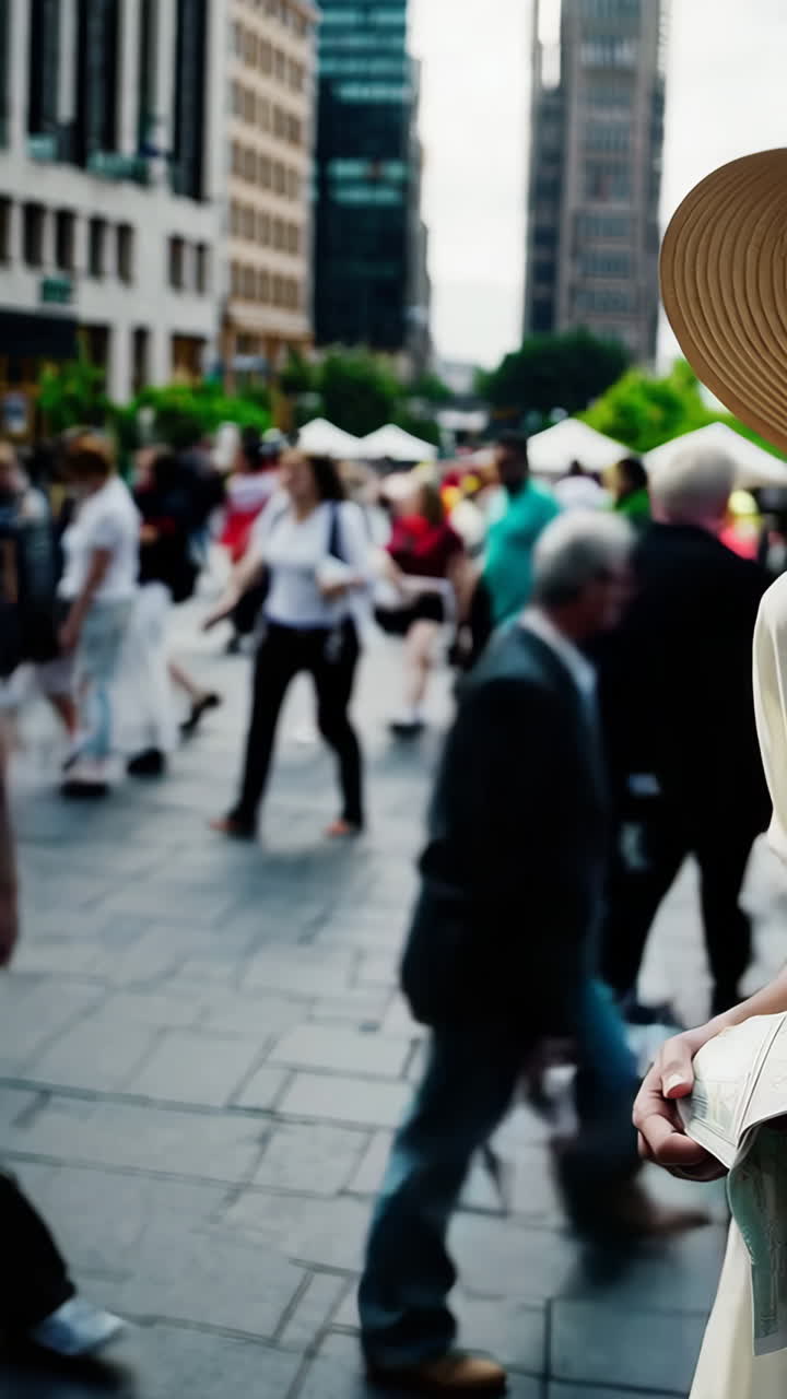 Woman looking at map in a city