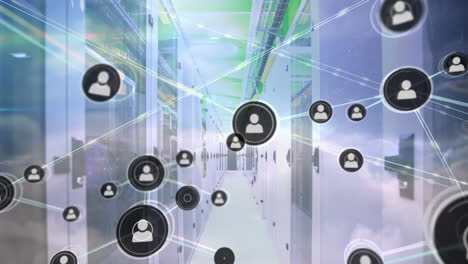 animación de la red de conexiones con iconos a través de servidores informáticos