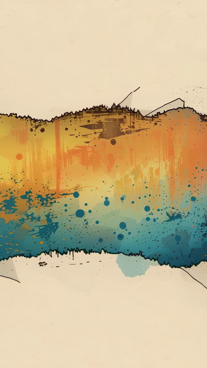 Vertical video: Cam panning up over beige paper, centering watercolor band, showing ink ridge drips