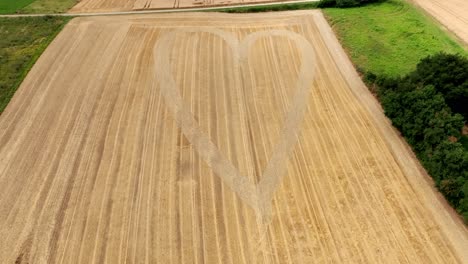 aerial view of heart in a grain field - drone shot