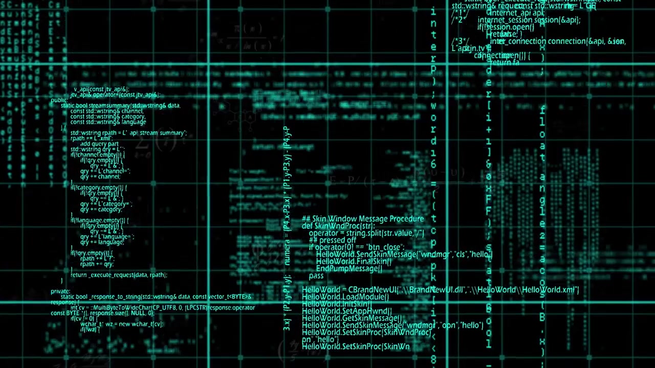 Abstract Digital Display with Programming Code and Scientific Equations