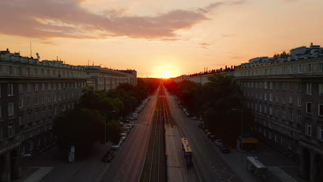 morning soft light of sunrise in nowa huta - the ideal siocialist district in krakow, poland, during autumn time