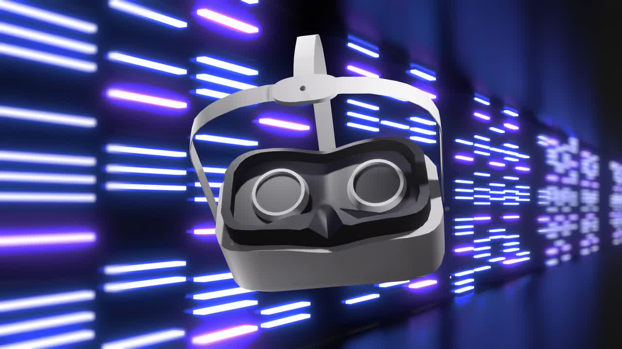 animación de auriculares vr sobre luces púrpuras de neón