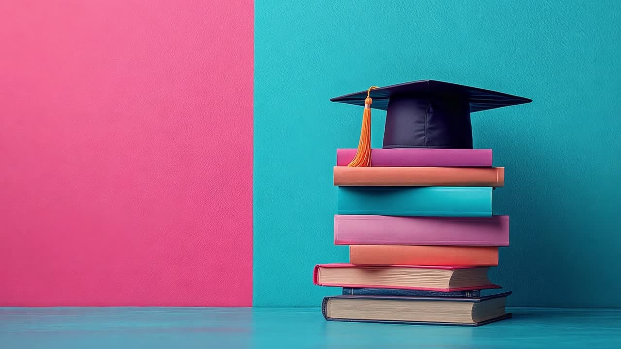 Graduation Cap on Stack of Books