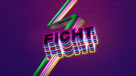 animación de texto de lucha, fuegos artificiales y símbolos de trueno sobre un fondo abstracto