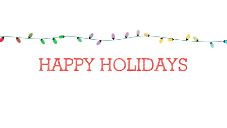 happy holidays text with colorful garland on white background 1