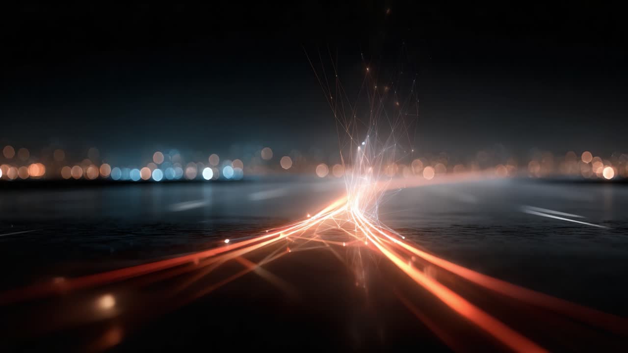A mesmerizing visual of luminous trails converging on a dark road, showcasing the dynamic interplay of light against a blurred backdrop, creating a captivating sense of motion and depth