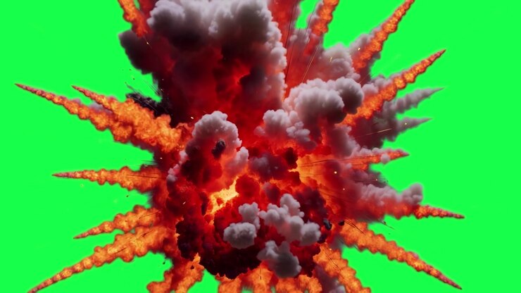 Large Cinematic Explosion with Smoke on Green Screen