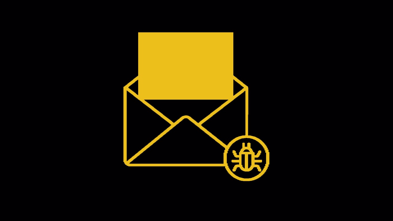 Animeret e-mailkonvolut med malware-ikon