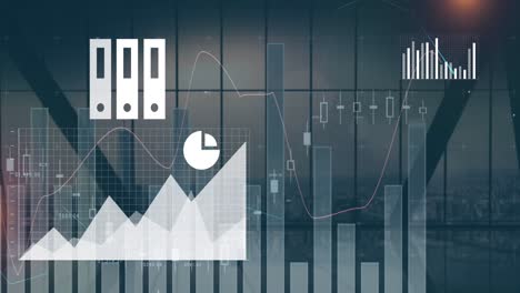 Animation-of-statistics-and-financial-data-processing-over-cityscape