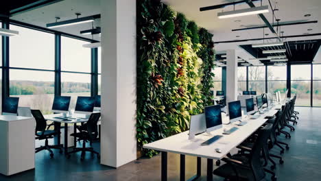 modern office space with vibrant living green wall