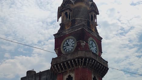 historic maharani chimnabai clock tower in raopura, vadodara, gujarat, india. stunning low-angle view with cloudy sky. popular heritage site perfect for travel, history and cultural visuals.