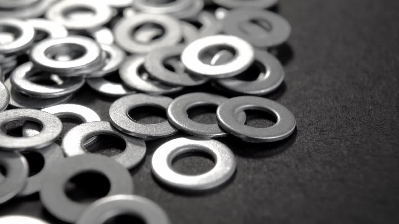 흑색 종이에 둥근 금속 고정 화셔. 금속 강철 크롬 하드웨어. 엔지니어링 도구