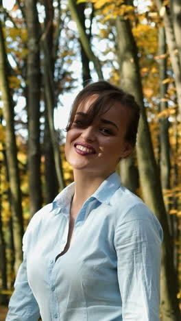 girl walking in park. attractive woman walking in autumn forest