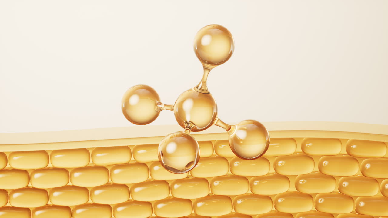 피부 세포 배경과 화장품 분자, 3d 렌더링