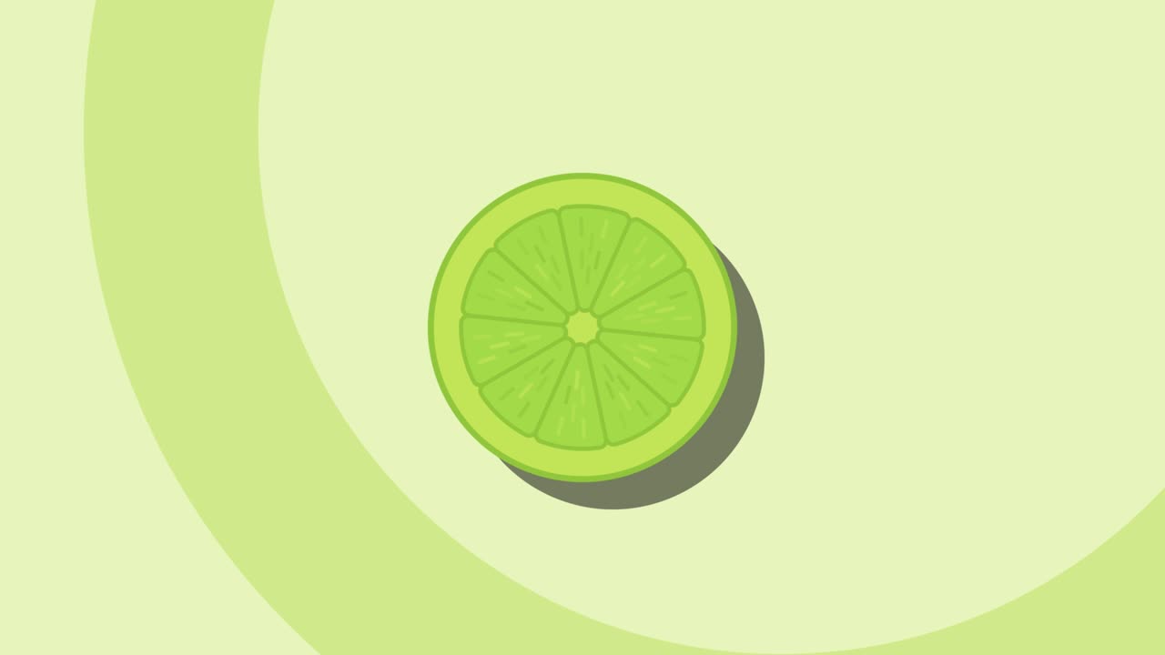 símbolo de fruta animado de lima en un fondo verde. animación de alimentos de bucle sin costuras con elementos simples y estilosos repetidos