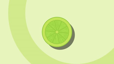 símbolo de fruta animado de lima en un fondo verde. animación de alimentos de bucle sin costuras con elementos simples y estilosos repetidos