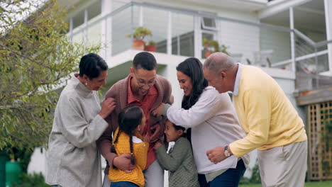 tickle, children and happy family playing outdoor