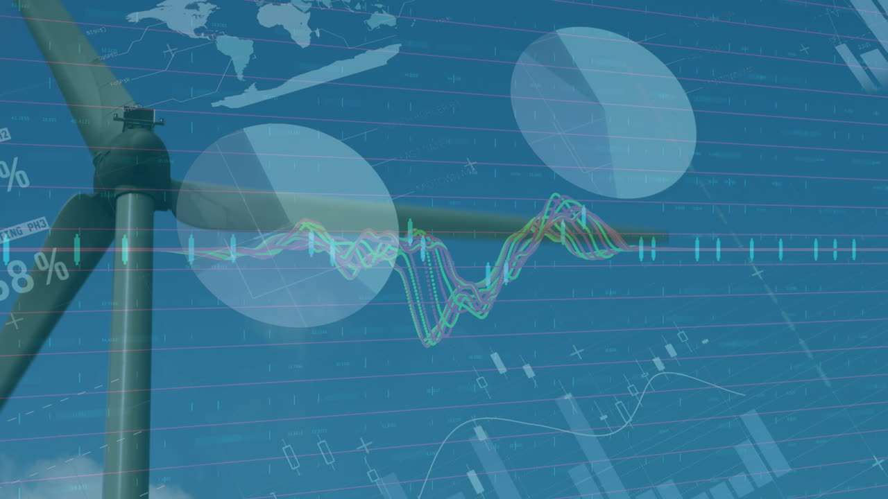 파란색 배경에 대한 통계 및 데이터 처리 애니메이션