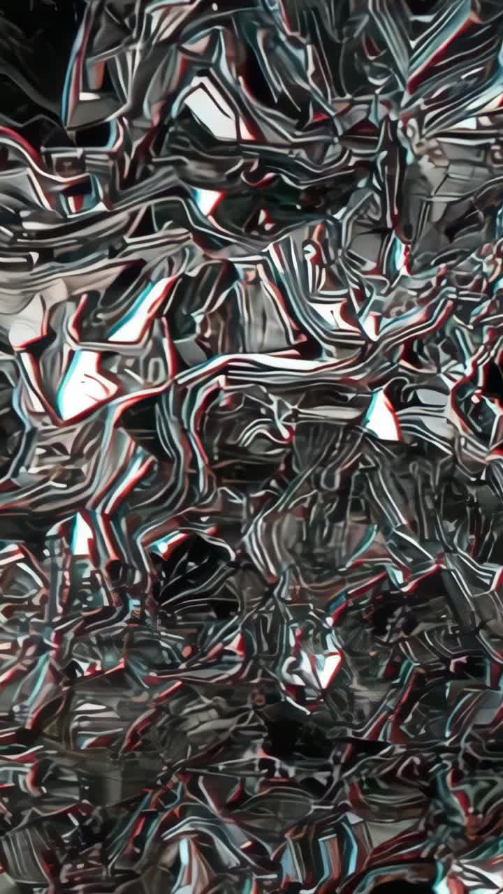 Vertical video: Shifting metallic foil undulating under light in close-up, casting prismatic glints