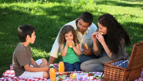 Parents-and-children-enjoying-a-picnic-on-a-tablecloth