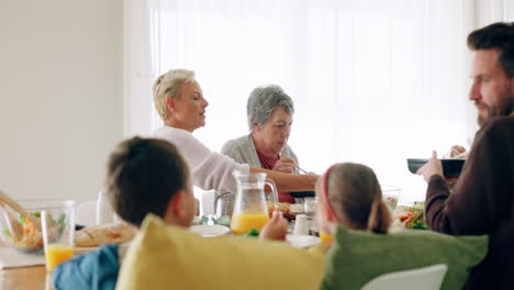 Breakfast,-happy-and-family-at-dinner-table