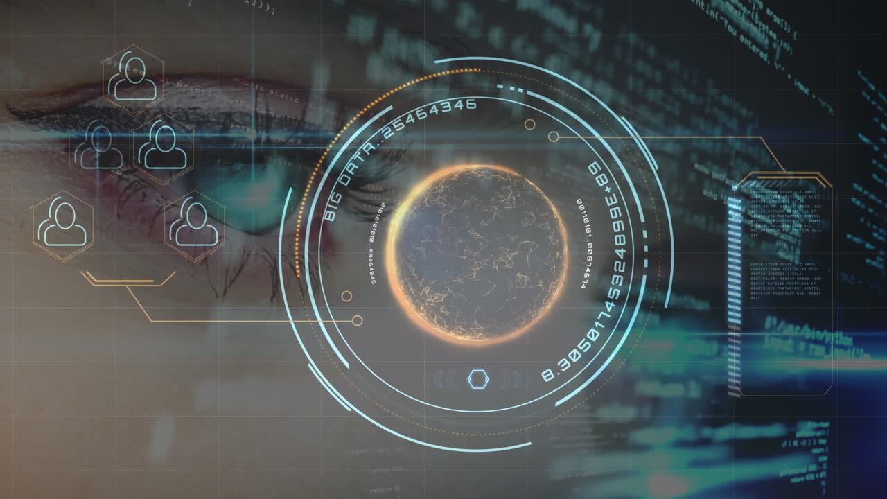 compuesto digital de ojos humanos y concepto de tecnología cibernética