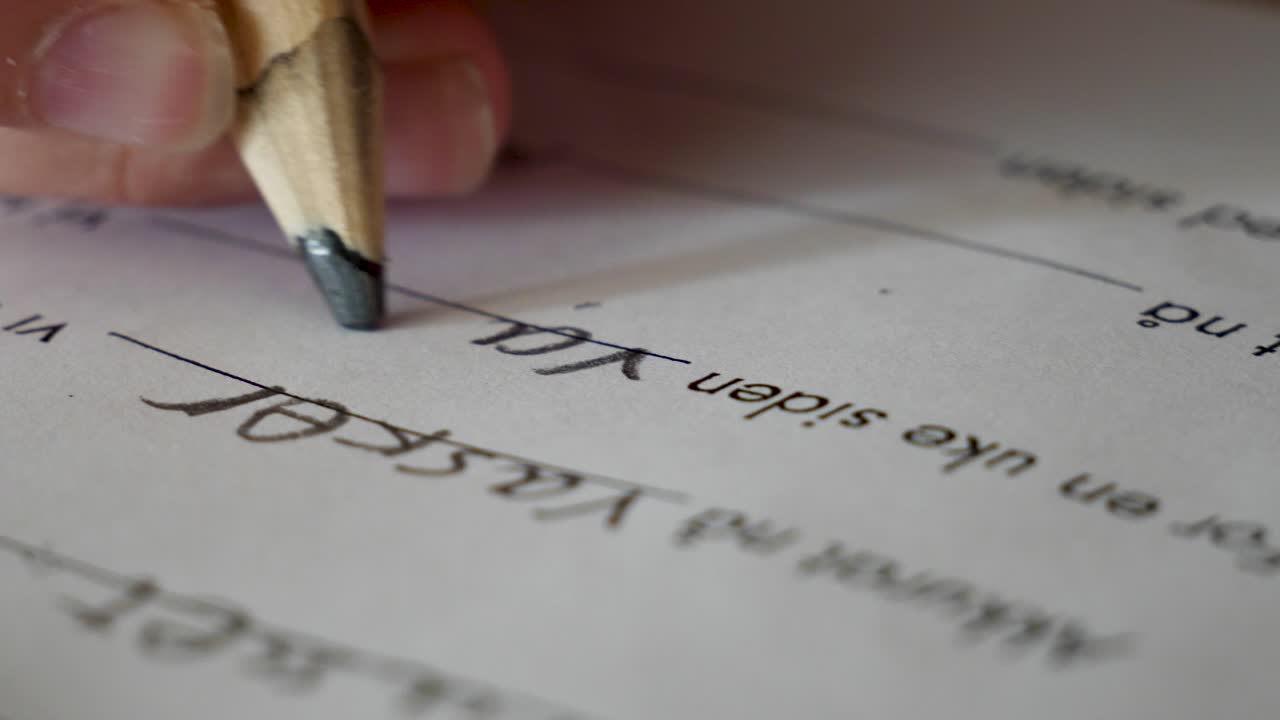 Child doing homework, writing on a piece of paper