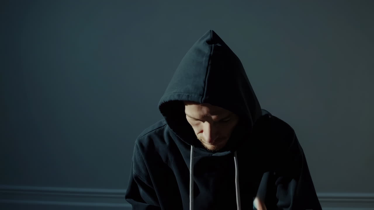 A person sitting alone in a dark room