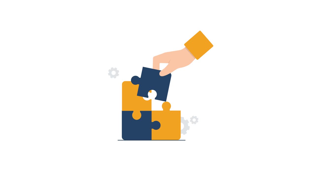 Animated Hand Assembling Puzzle Pieces