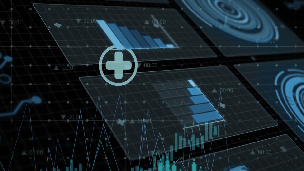 Animation of data processing over black background