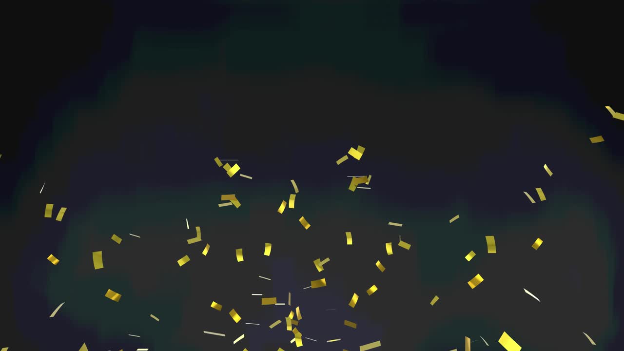 Animation of gold confetti floating over black background