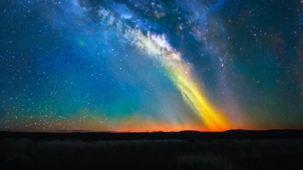 A beautiful night sky with a large milky way. The sky is filled with stars and the moon is visible. The scene is peaceful and serene, with the vast expanse of the sky