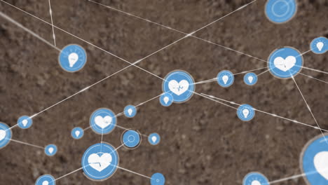 animation of network of connections with icons over earth surface