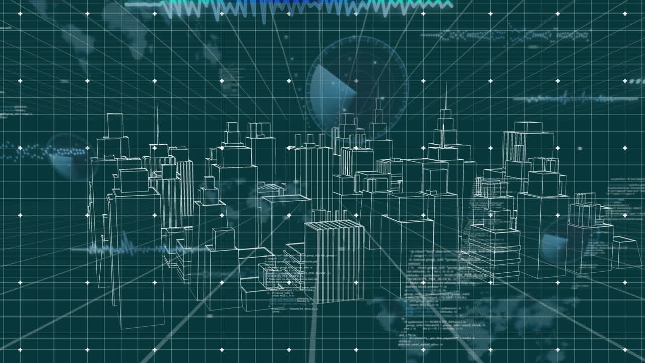 Animation of data processing over city