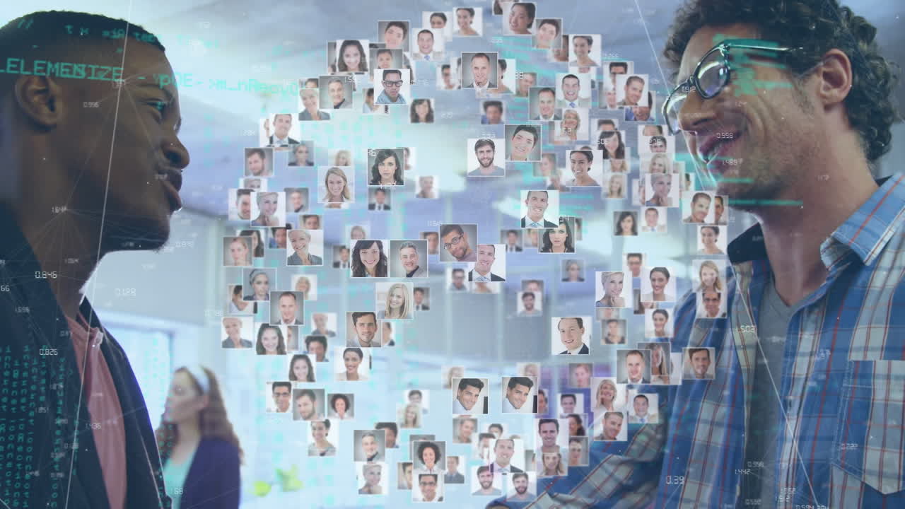 비즈니스 사람들과 손을  ⁇ 는 연결의 세계관의 애니메이션