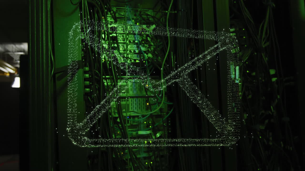 animación de conexiones con iconos y procesamiento de datos a través de servidores informáticos