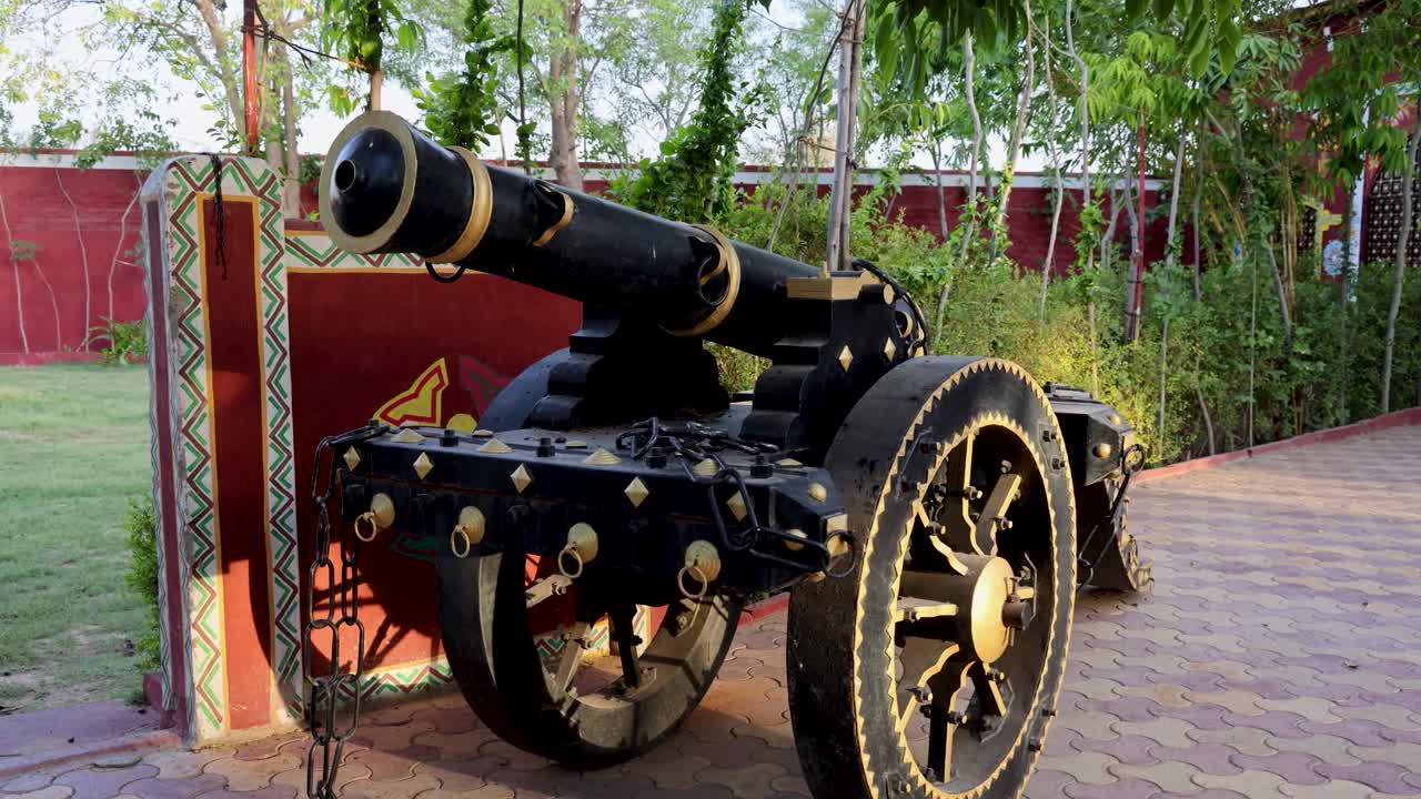 vintage cannon model at outdoor park at evening