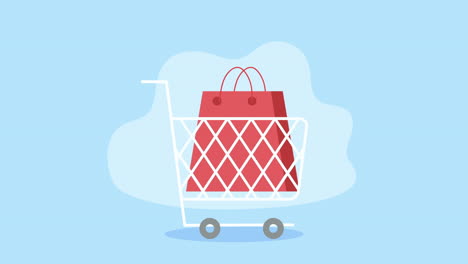 shopping cart with red bag